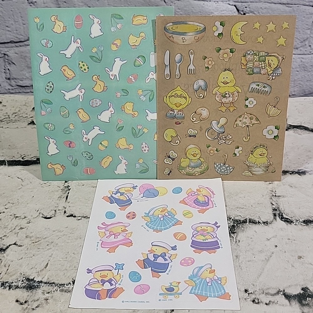 Scrapbooking Stickers Easter Lot 3 Sheets Baby Ducklings Bunnies Eggs